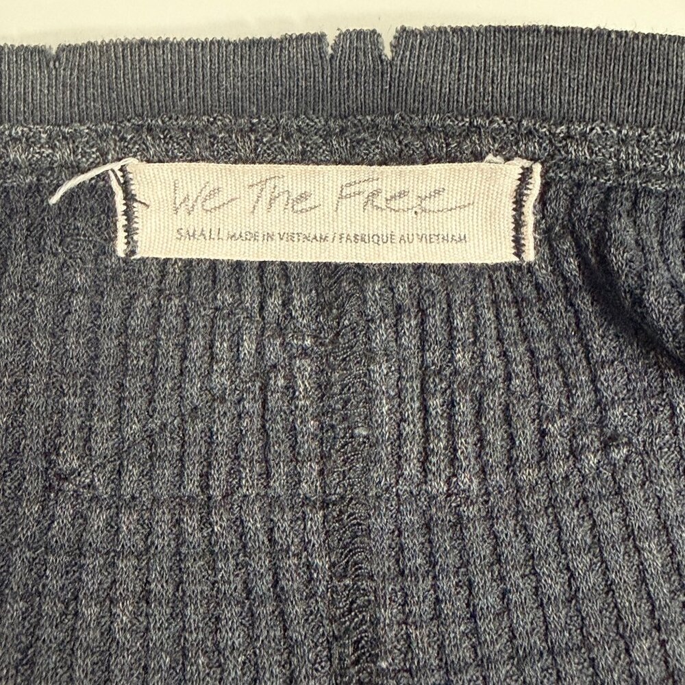 We The Free Buttercup Waffle Knit Pullover Womens S Black Cotton Blend V Neck - Picture 5 of 14